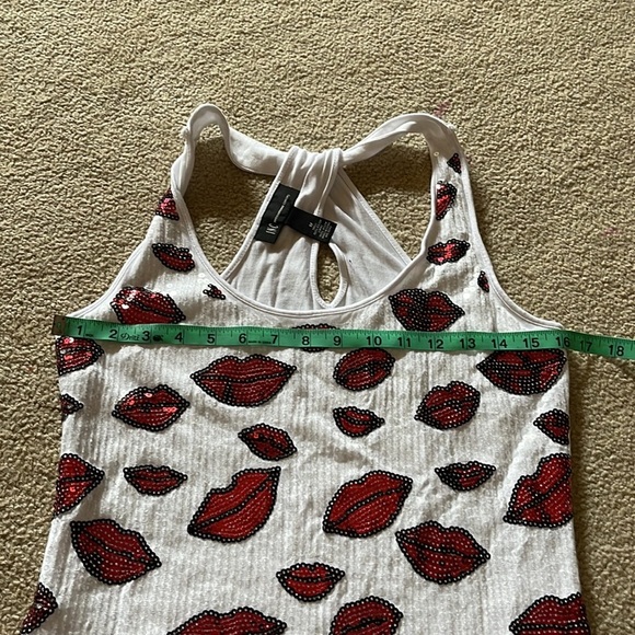 INC International Concepts Red Sequin Lips White Racerback Tank Top - Picture 5 of 6